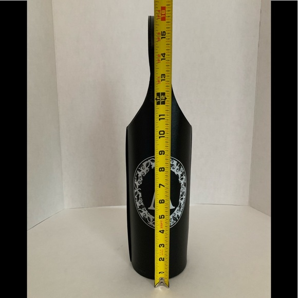 Wine Bottle Tote Gift Neoprene Monogrammed "A" Faux Leather Black White 16” X 4” - Picture 9 of 10